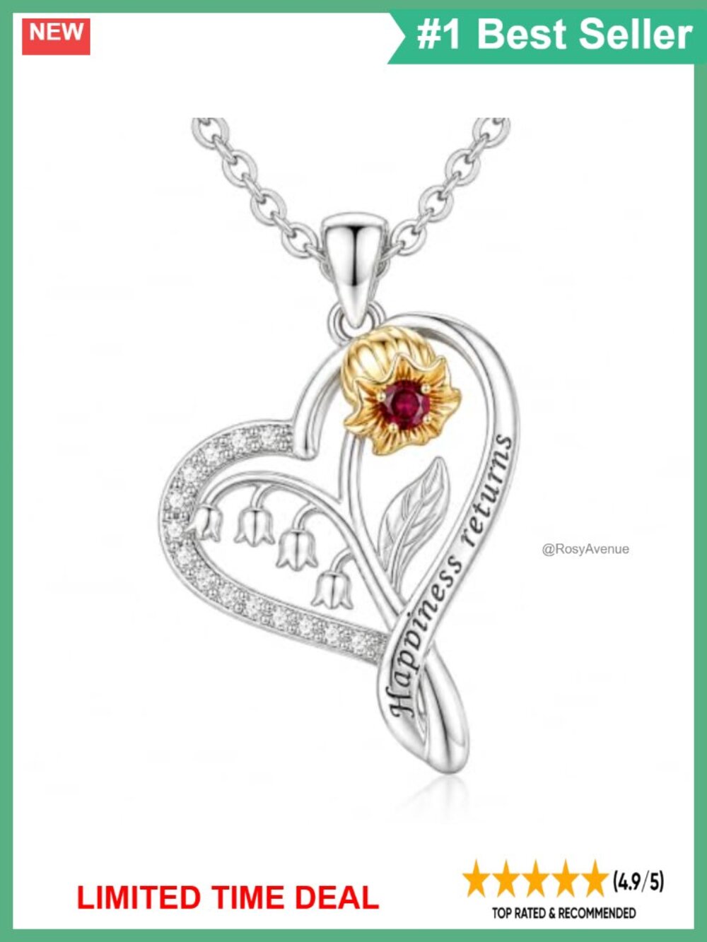 Women's Two Tone Flower Necklace 14k Gold Toned Pendant